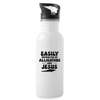 Alligatoren und Jesus - Trinkflasche mit integriertem Trinkhalm - Weiß - Rechts