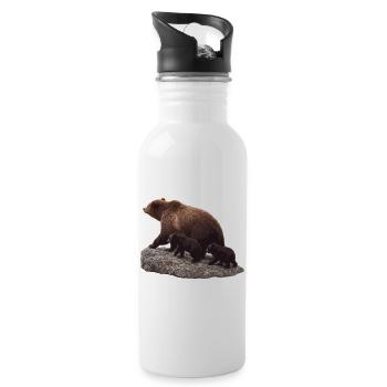 Mutterbär mit dem Jungen auf dem Felsen - Trinkflasche mit integriertem Trinkhalm - Weiß - Rechts