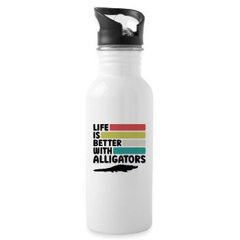 Alligator Retro Reptilienfan - Trinkflasche mit integriertem Trinkhalm - Weiß - Rechts