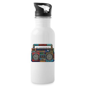Farbenfrohe Retro Boombox Muster - Trinkflasche mit integriertem Trinkhalm - Weiß - Rechts