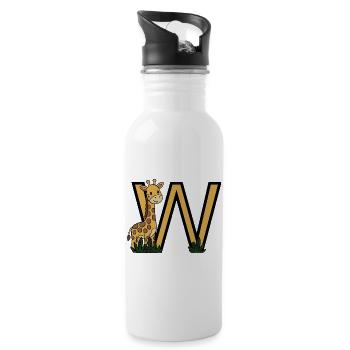 Giraffe neben goldenem V - Trinkflasche mit integriertem Trinkhalm - Weiß - Rechts