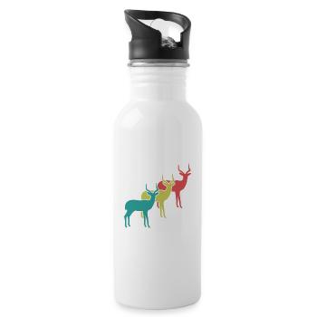 Antilopen Silhouetten Vintage - Trinkflasche mit integriertem Trinkhalm - Weiß - Rechts