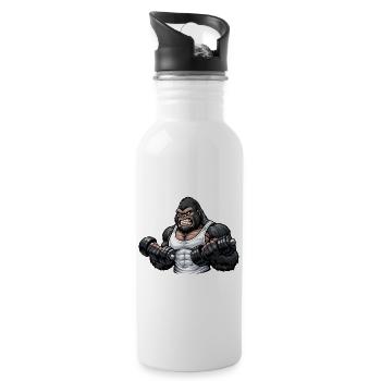 Muskulöser Gorilla beim Bodybuilding - Trinkflasche mit integriertem Trinkhalm - Weiß - Rechts