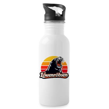 Löwenroarer Sonnenuntergang Logo - Trinkflasche mit integriertem Trinkhalm - Weiß - Rechts