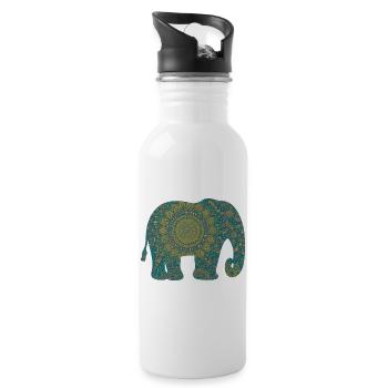 Mandala Elephant Pattern in Teal - Water bottle with straw - white - Right