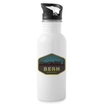 Bern Switzerland Skyline Badge Night - Water bottle with straw - white - Right