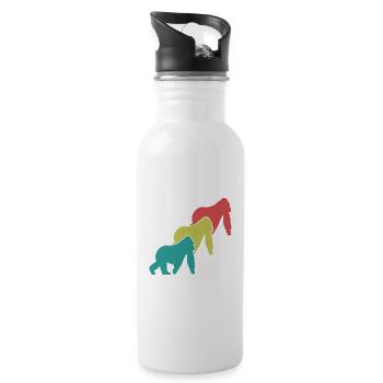Three Monkeys Silhouettes Retro - Water bottle with straw - white - Right