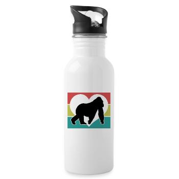 Retro Monkey Silhouette Heart - Water bottle with straw - white - Right