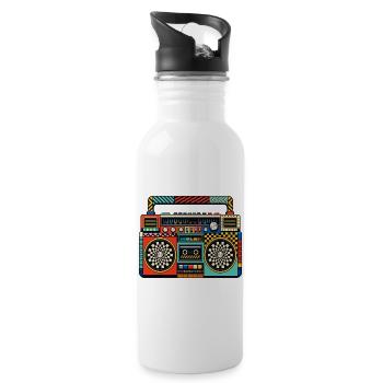 Retro Boombox – 80s Ghetto Blaster - Water bottle with straw - white - Right