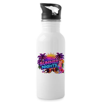Sommernächte Neon-Tropen - Trinkflasche mit integriertem Trinkhalm - Weiß - Rechts