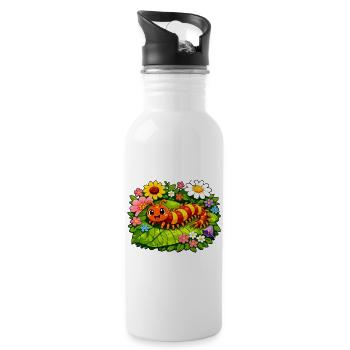 Bunter Hundertfüßer - Trinkflasche mit integriertem Trinkhalm - Weiß - Rechts