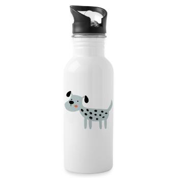 hellblauer Hund - Trinkflasche mit integriertem Trinkhalm - Weiß - Rechts