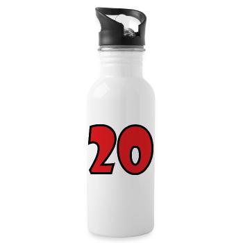 20. 20. JAHRESTAG. 20-JÄHRIGES JUBILÄUM. 20 JAHRE. - Trinkflasche mit integriertem Trinkhalm - Weiß - Rechts