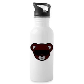 Rotbrauner Bär mit Sonnenbrille - Trinkflasche mit integriertem Trinkhalm - Weiß - Rechts