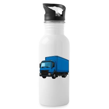 Blauer LKW Kraftvoller Transporter - Trinkflasche mit integriertem Trinkhalm - Weiß - Rechts