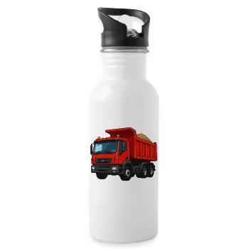 Roter Kipplader Cartoon-Design - Trinkflasche mit integriertem Trinkhalm - Weiß - Rechts
