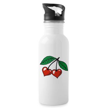 Kirschen - Trinkflasche mit integriertem Trinkhalm - Weiß - Rechts