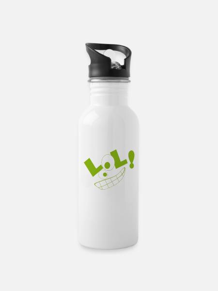 LOL! grün - Trinkflasche mit integriertem Trinkhalm - Weiß