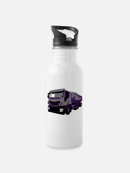 TruckIvecVektor - Trinkflasche mit integriertem Trinkhalm - Weiß