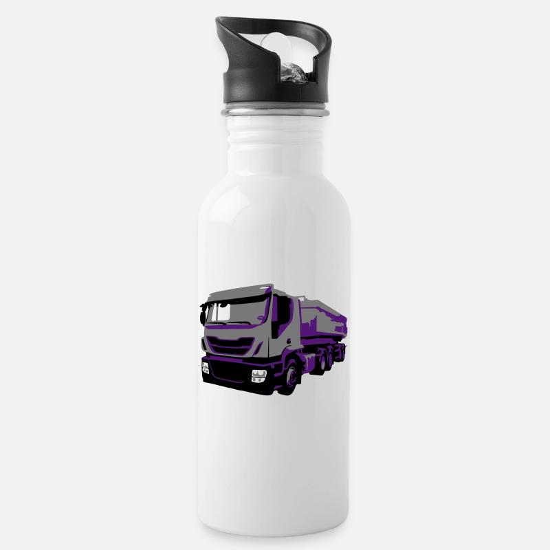 TruckIvecVektor - Trinkflasche mit integriertem Trinkhalm - Weiß