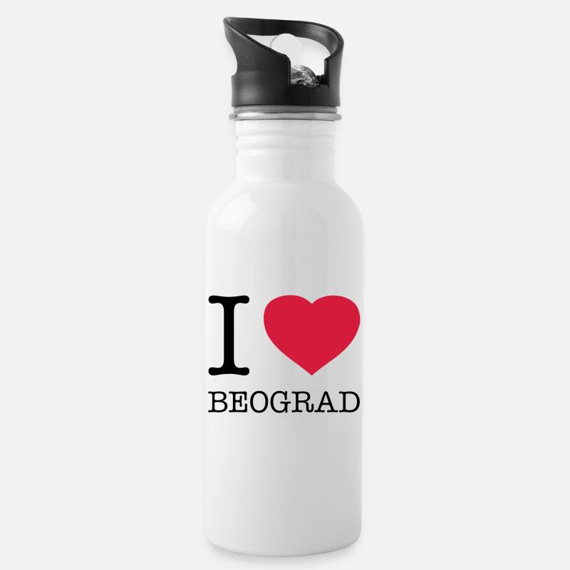 I LOVE BEOGRAD Belgrad Serbien - Trinkflasche mit integriertem Trinkhalm - Weiß