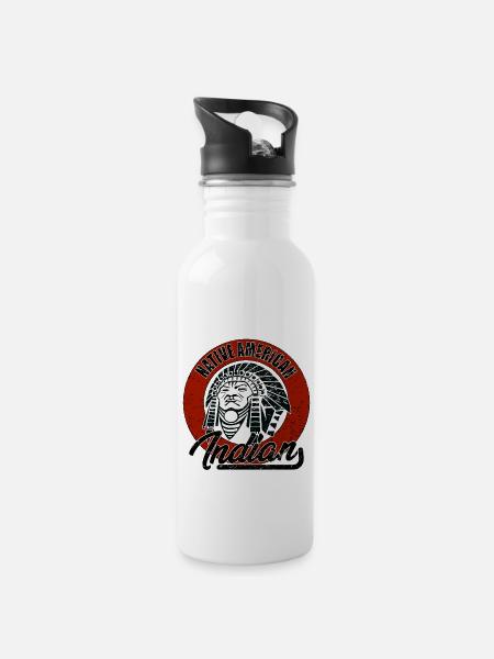 Indianer - Trinkflasche mit integriertem Trinkhalm - Weiß