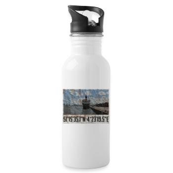 Antwerp port design with geocoordinates - Water bottle with straw - white - Right
