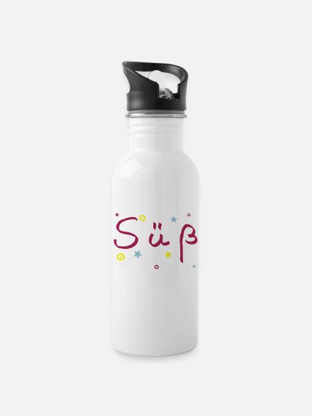 Süß und süßer - Trinkflasche mit integriertem Trinkhalm - Weiß