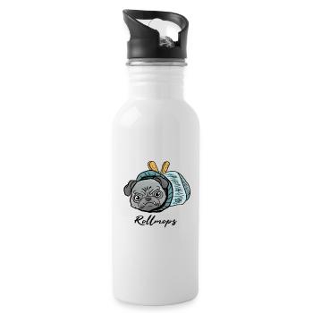 Mops beim Fasching! Geschenk Rollmops - Trinkflasche mit integriertem Trinkhalm - Weiß - Rechts