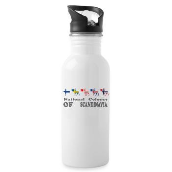 scandinavian moose flag gift - Water bottle with straw - white - Right