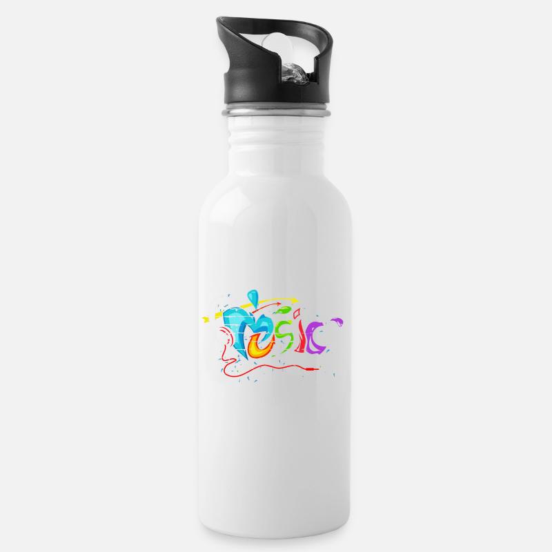 Musik - Trinkflasche mit integriertem Trinkhalm - Weiß