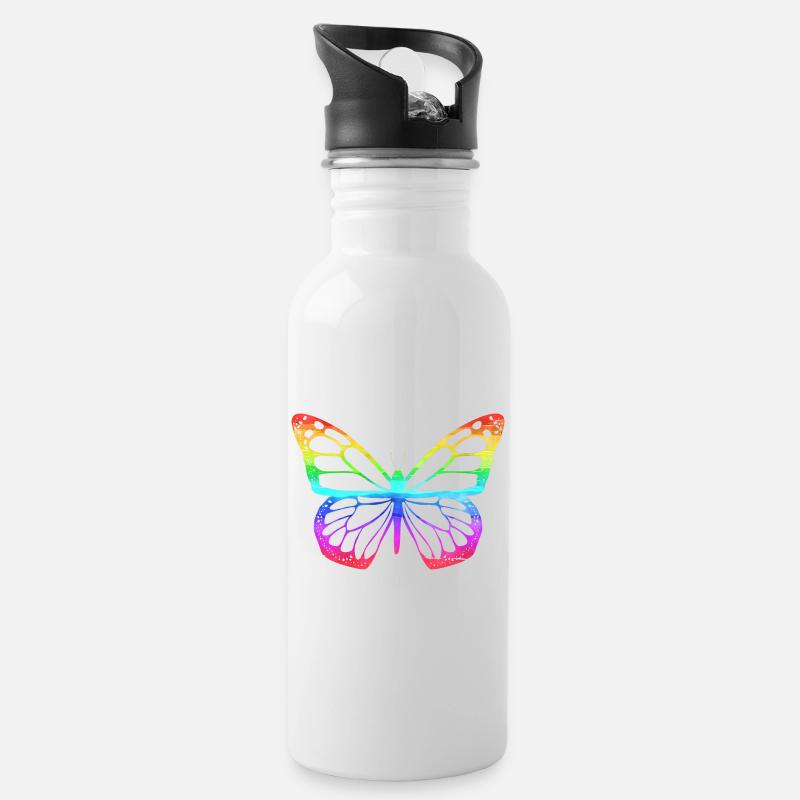 Schmetterling Geschenke Falter Schmetterlinge - Trinkflasche mit integriertem Trinkhalm - Weiß