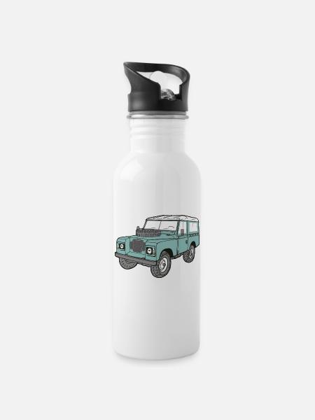 Landy 4x4 Land - Rover Serie3 LaRo Defender - Trinkflasche mit integriertem Trinkhalm - Weiß
