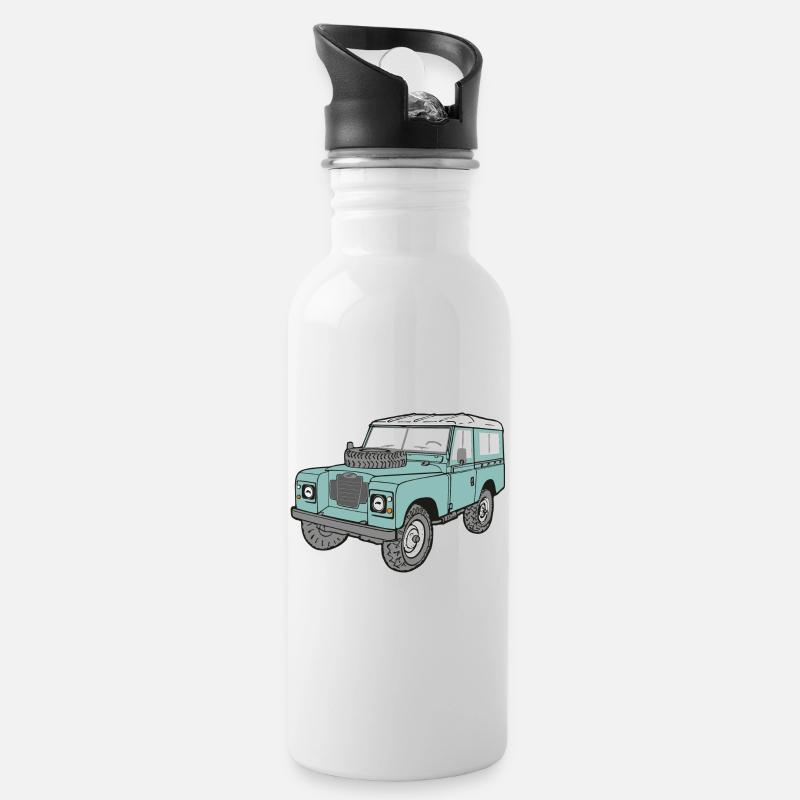 Landy 4x4 Land - Rover Serie3 LaRo Defender - Trinkflasche mit integriertem Trinkhalm - Weiß