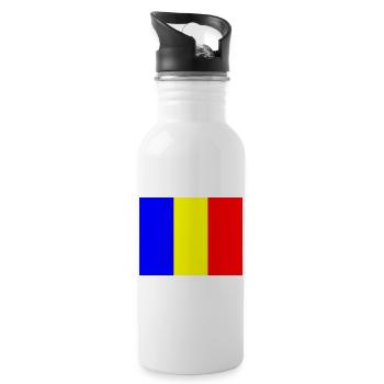 Flag Romania with color bar design - Water bottle with straw - white - Right