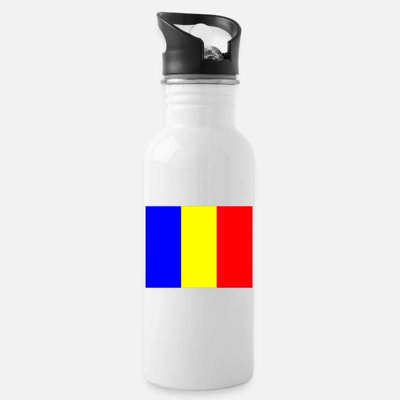 Flagge Rumänien mit Farbbalken Design - Trinkflasche mit integriertem Trinkhalm - Weiß