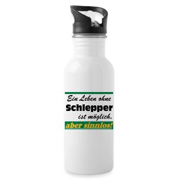 Traktor , Trecker , Schlepper Leben sinnlos .(25) - Trinkflasche mit integriertem Trinkhalm - Weiß - Rechts