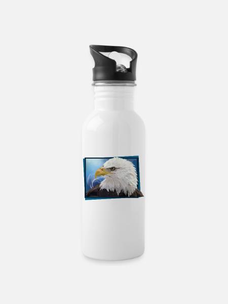 Weißkopfseeadler - Trinkflasche mit integriertem Trinkhalm - Weiß