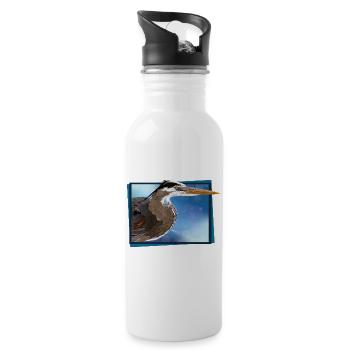 Blauer Reiher - Trinkflasche mit integriertem Trinkhalm - Weiß - Rechts
