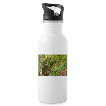 Waldstumpf mit Moos und Farnen - Trinkflasche mit integriertem Trinkhalm - Weiß - Rechts