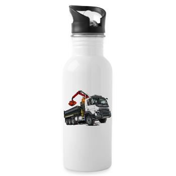 LKW mit Kran - Trinkflasche mit integriertem Trinkhalm - Weiß - Rechts
