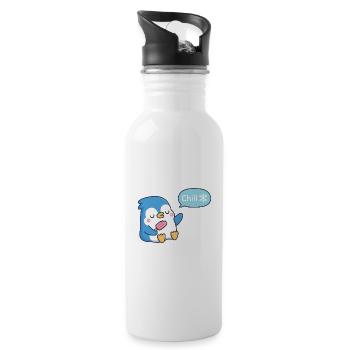 Cute Blue Penguin Says Chill sticker - Water bottle with straw - white - Right