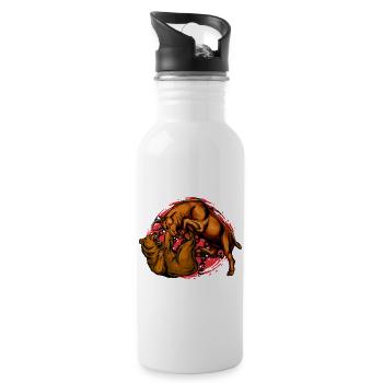 Bear versus bull, stock market fight, animal fight - Water bottle with straw - white - Right