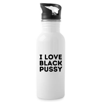 I love black pussy Drôle de sort chat humour Cat - Gourde avec paille intégrée - blanc - Droite