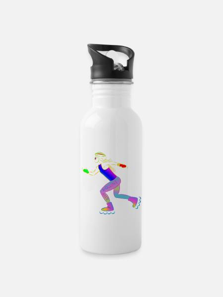 Roller Girl - Keep Rolling - Trinkflasche mit integriertem Trinkhalm - Weiß