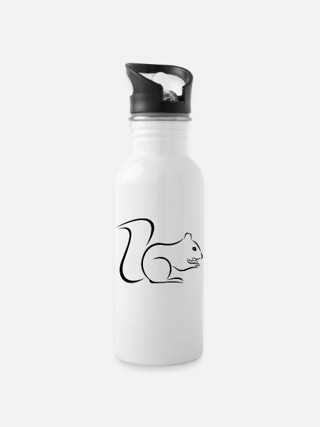 Eichhörnchen - Trinkflasche mit integriertem Trinkhalm - Weiß