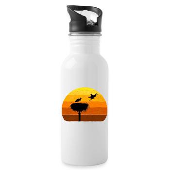 Cigogne, Nid, Cigognes, Vol d’oiseau au coucher du soleil - Gourde avec paille intégrée - blanc - Droite