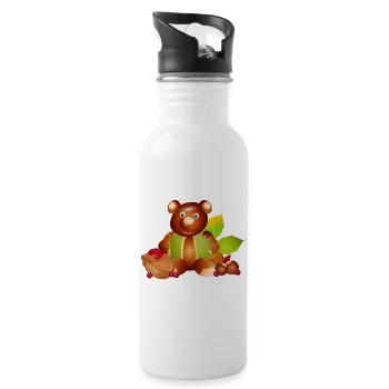 zauberhafter Teddybär aus Kastanien mit Nüsse - Trinkflasche mit integriertem Trinkhalm - Weiß - Rechts