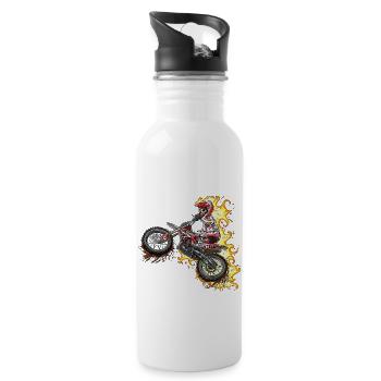 Motocross Feuer / Dirt Jumper Flammen - Trinkflasche mit integriertem Trinkhalm - Weiß - Rechts