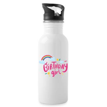 Geburtstagskind Regenbogenglanz - Trinkflasche mit integriertem Trinkhalm - Weiß - Rechts